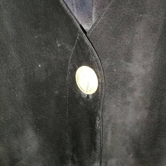 Vintage 80s Black Suede Leather Blazer & Knee Length Skirt 2 Piece Skirt Suit M - Picture 3 of 16
